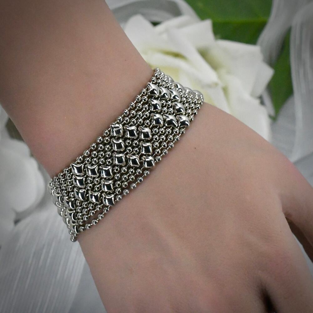 Sergio Gutierrez SG Liquid Metal Silver Tone Mesh Cuff Bracelet Snap Closure